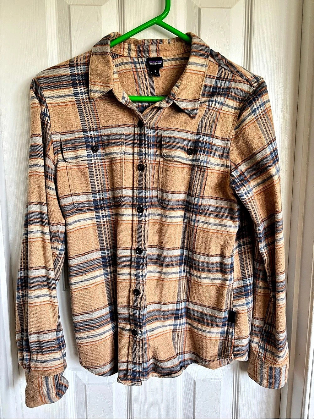 Patagonia Organic Cotton Fjord Flannel Shirt Plaid Brown & Blue Small